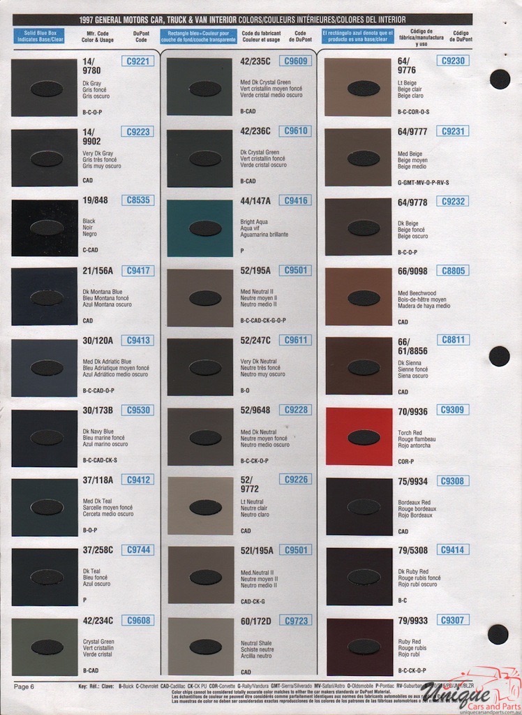 1997 General Motors Paint Charts DuPont 6